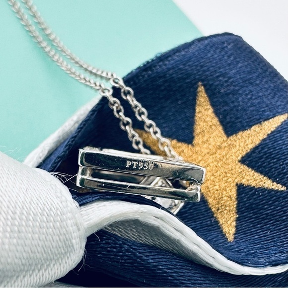 RARE Tiffany & Co. .26 TCW Diamond Open Square Necklace in Platinum w Packaging - Picture 7 of 11